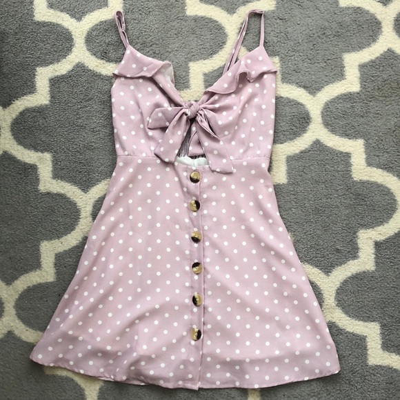 Polka Dot Bow Ruffle Mini Dress With Buttons - Picture 2 of 3